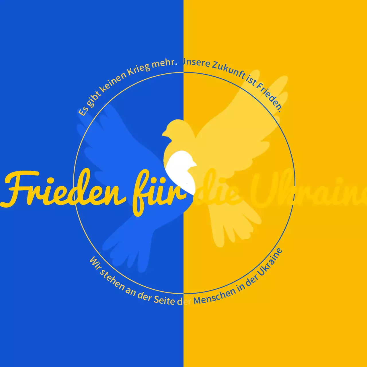 Kriegs- und Friedensbotschaften in Blau und Gelb