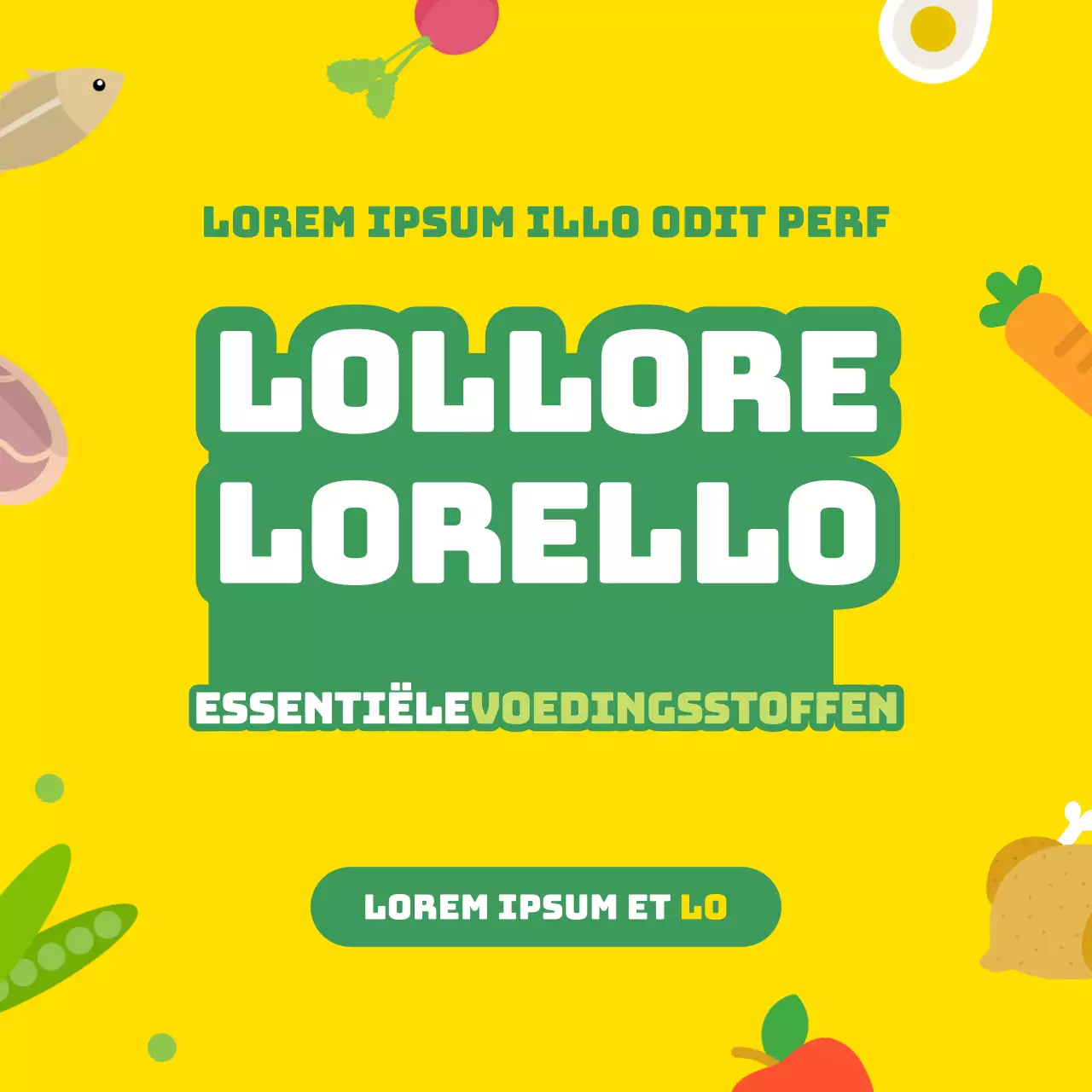 Voedingsproducten promoten met gele en groene illustraties