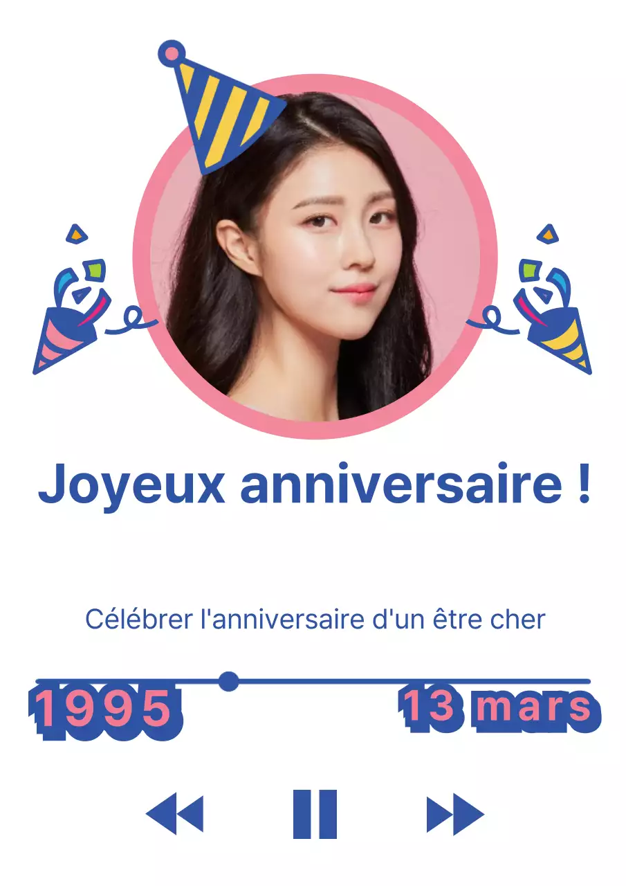 Message de joyeux anniversaire avec un concept de lecteur de musique et un accessoire de fête bleu.