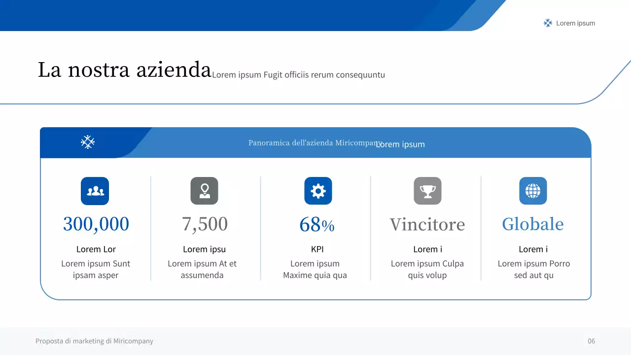 Una semplice presentazione aziendale nelle tonalità del blu e del grigio