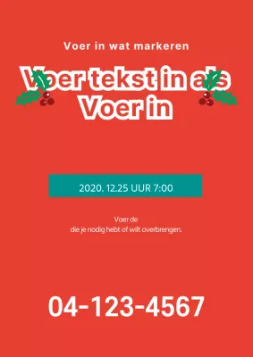 Promotie voor evenement met veel tekst en illustratie van rood en turquoise kerstornament