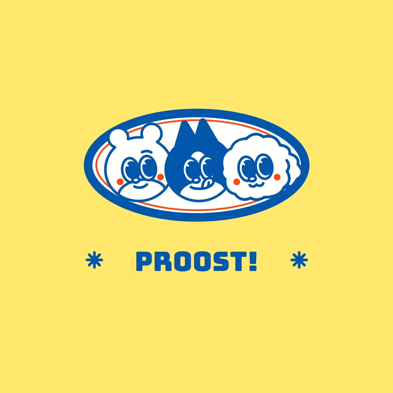 Gepersonaliseerde merchandise met een eenvoudig ontwerp met schattige dierenfiguren in geel en blauw.