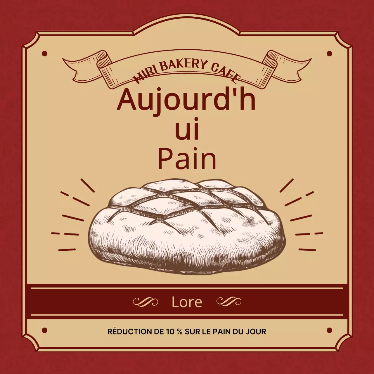 Menu du pain du jour en rouge et beige avec un concept vintage