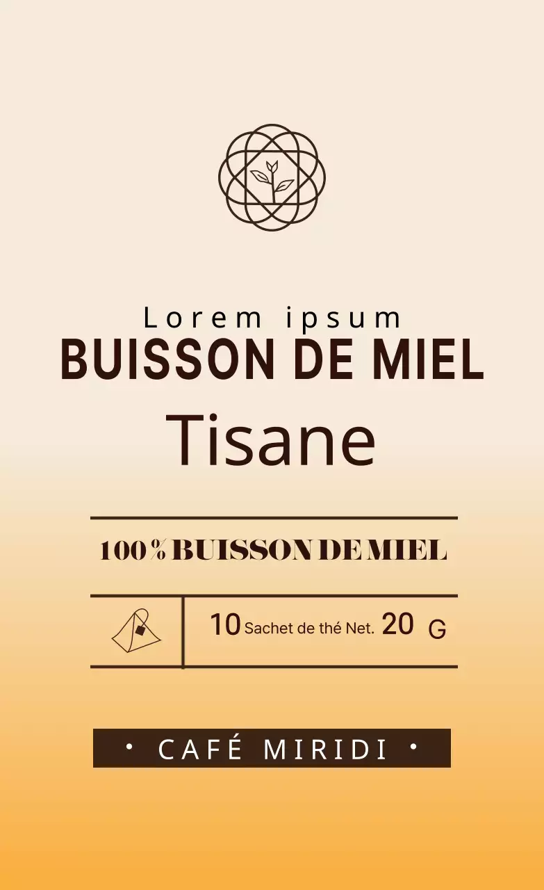 Étiquette illustrée jaune pour café et thé au miel