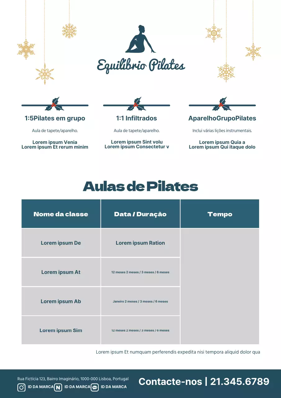 Um simples folheto verde e branco para uma aula de Pilates