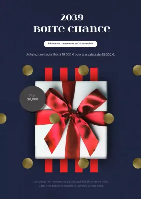 Promouvoir un événement Lucky Box de grande classe avec des boîtes-cadeaux bleu marine et rouge