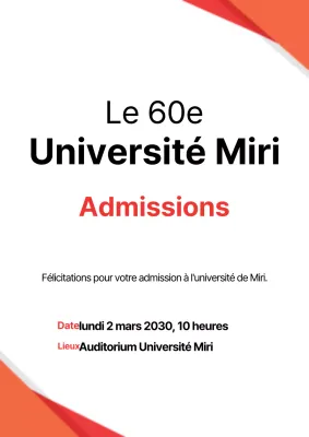 Annonce et promotion de l'accueil des nouveaux étudiants avec des photos du campus universitaire en bleu et rouge