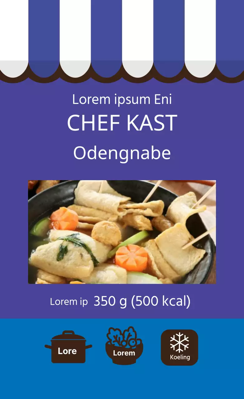 Blauw Geïllustreerd Broodje Oden Kooketiket