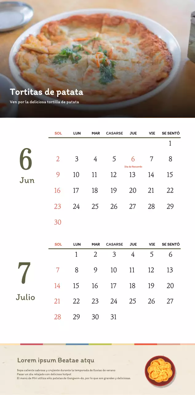 Concepto de restaurante coreano tradicional calendario de cupones en beige y marrón