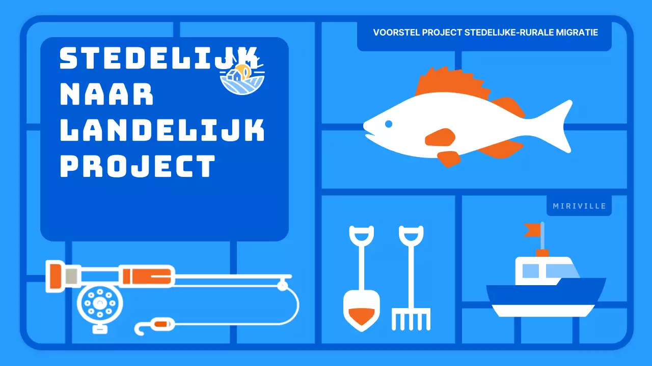 Lichtblauw schattig speelgoed-stijl boerendorp zakelijk voorstel
