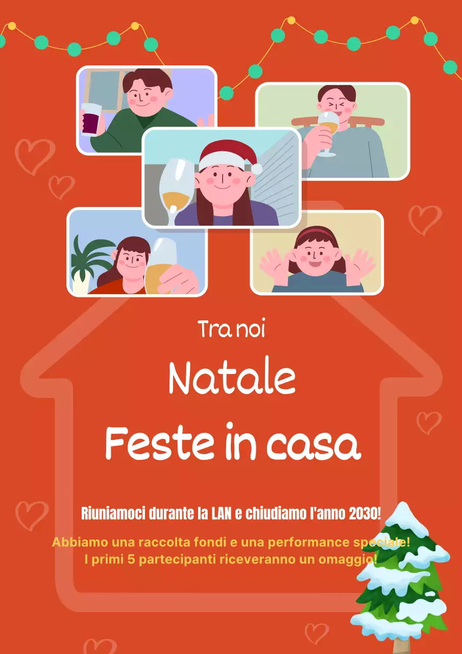Simpatico invito illustrato alla festa di Natale in casa in rosso