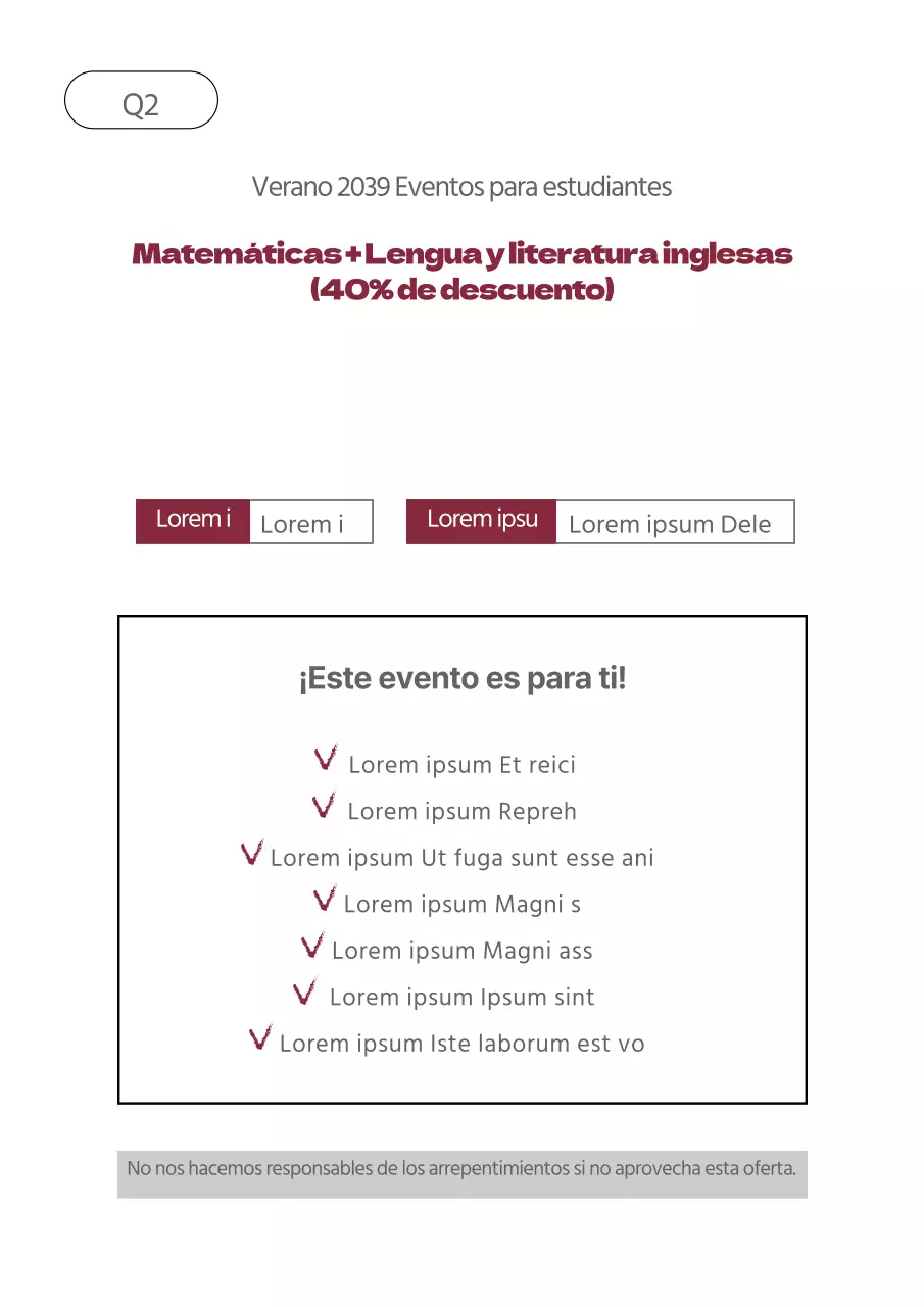 Un sencillo folleto blanco para promocionar un evento de descuentos en un centro de tutoría.