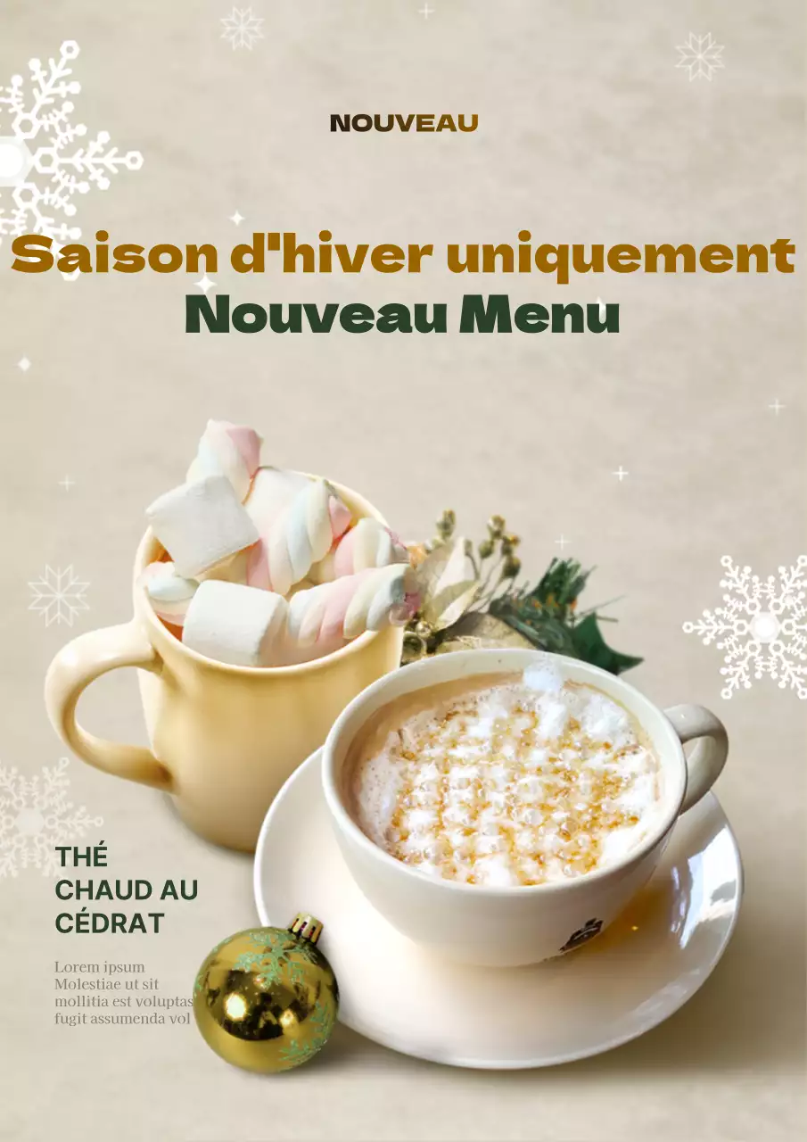 Menu de boissons pour le latte à la guimauve d'hiver webposter
