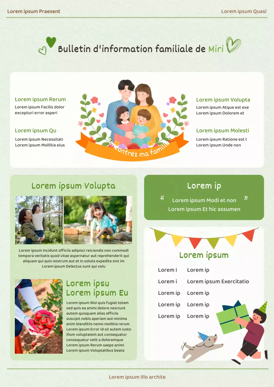 Une lettre d'information familiale lumineuse et joyeuse aux couleurs chartreuses Journal de famille