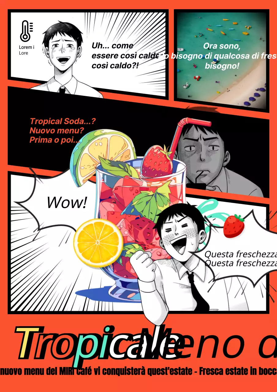 Promuovete un nuovo menu di bevande estive in rosso e nero.