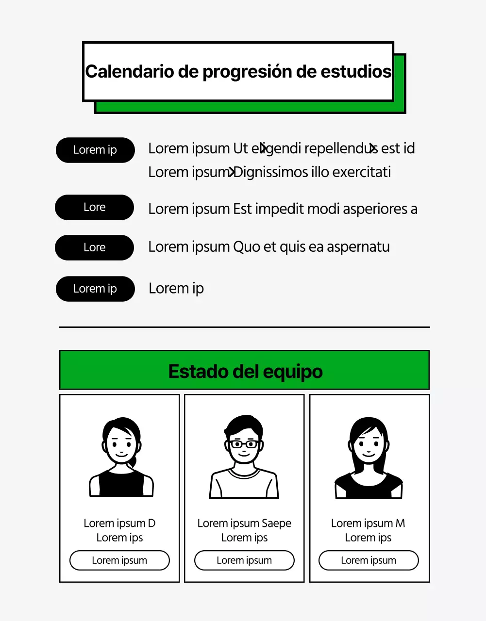 Página detallada del estudio de trabajo con ilustraciones limpias