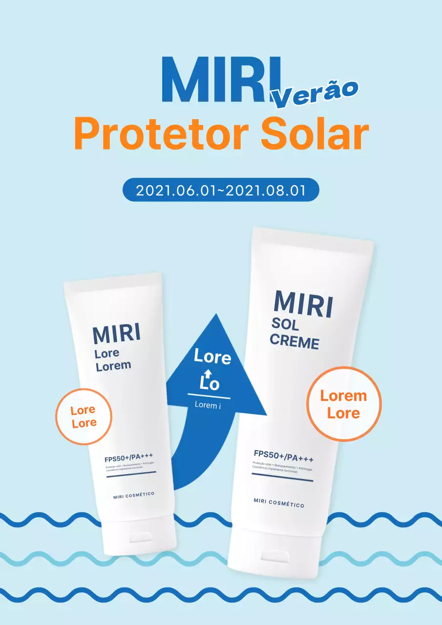 Um protetor solar de grande capacidade com um visual limpo de verão em azul e laranja