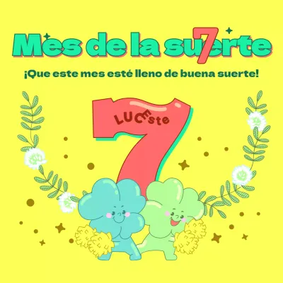 Amarillo Tema de buena suerte con brillantes y simpáticas ilustraciones de personajes