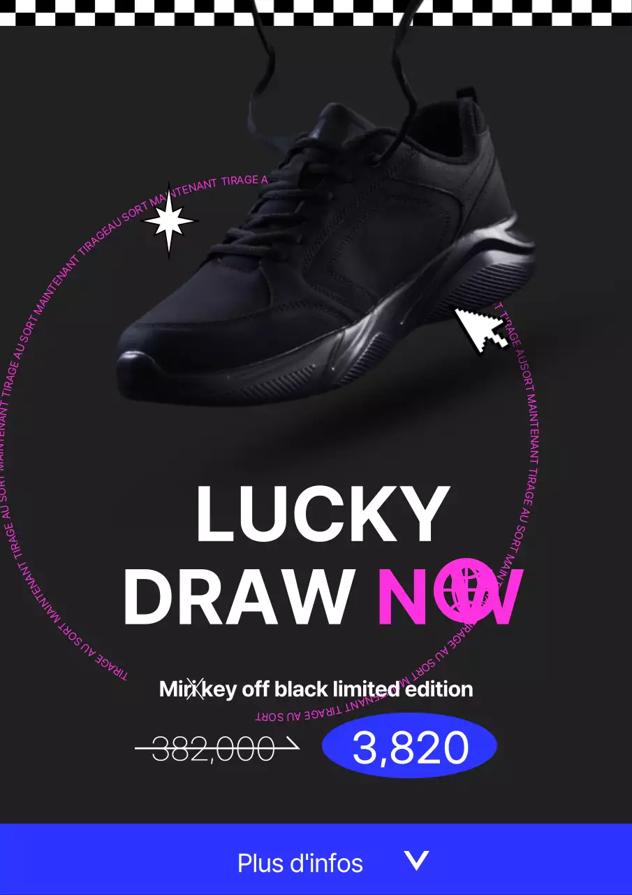 Lucky Drow webposter en noir, une sneaker fashion en édition limitée.