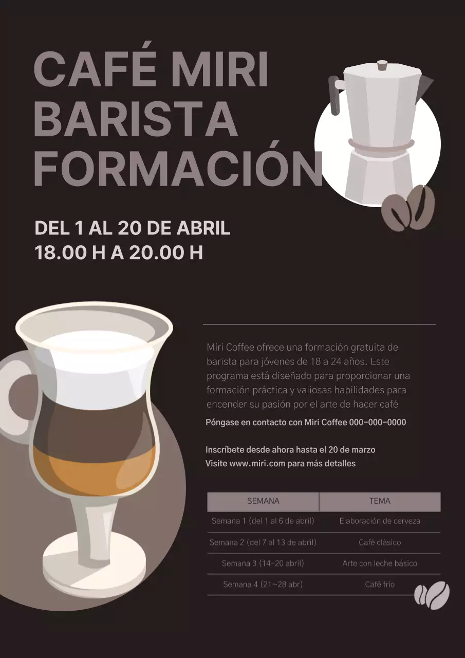 Contratación para la formación de certificación de barista en color marrón