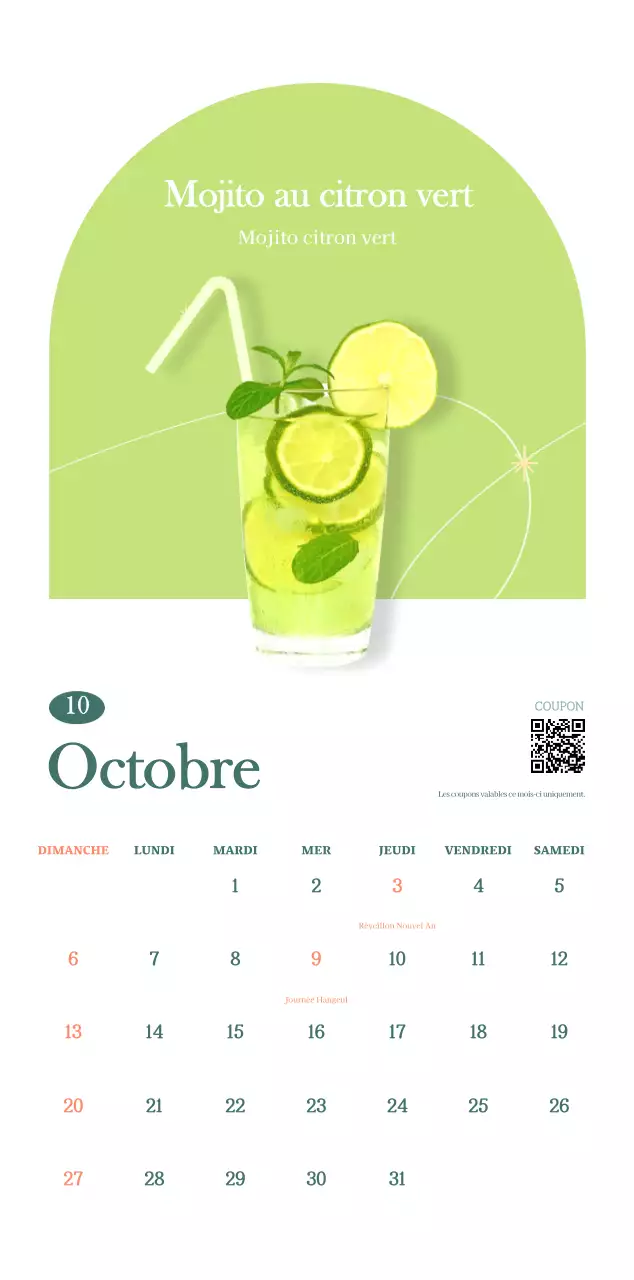 Calendrier des cafés avec recommandation de la boisson du mois