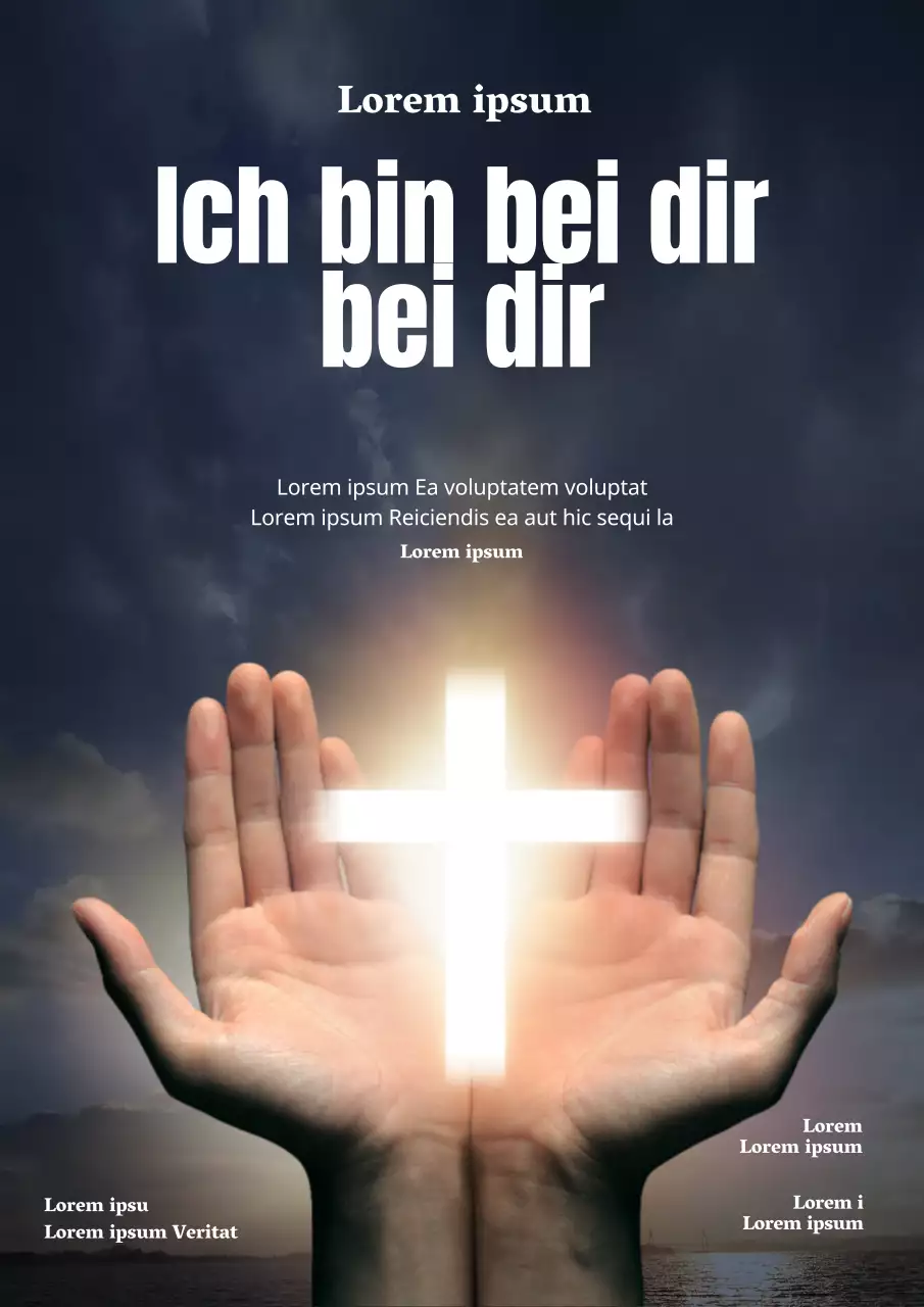 Einfache Kirchenwerbung mit schwarzen Händen und Kreuzen