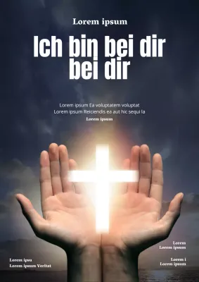 Einfache Kirchenwerbung mit schwarzen Händen und Kreuzen