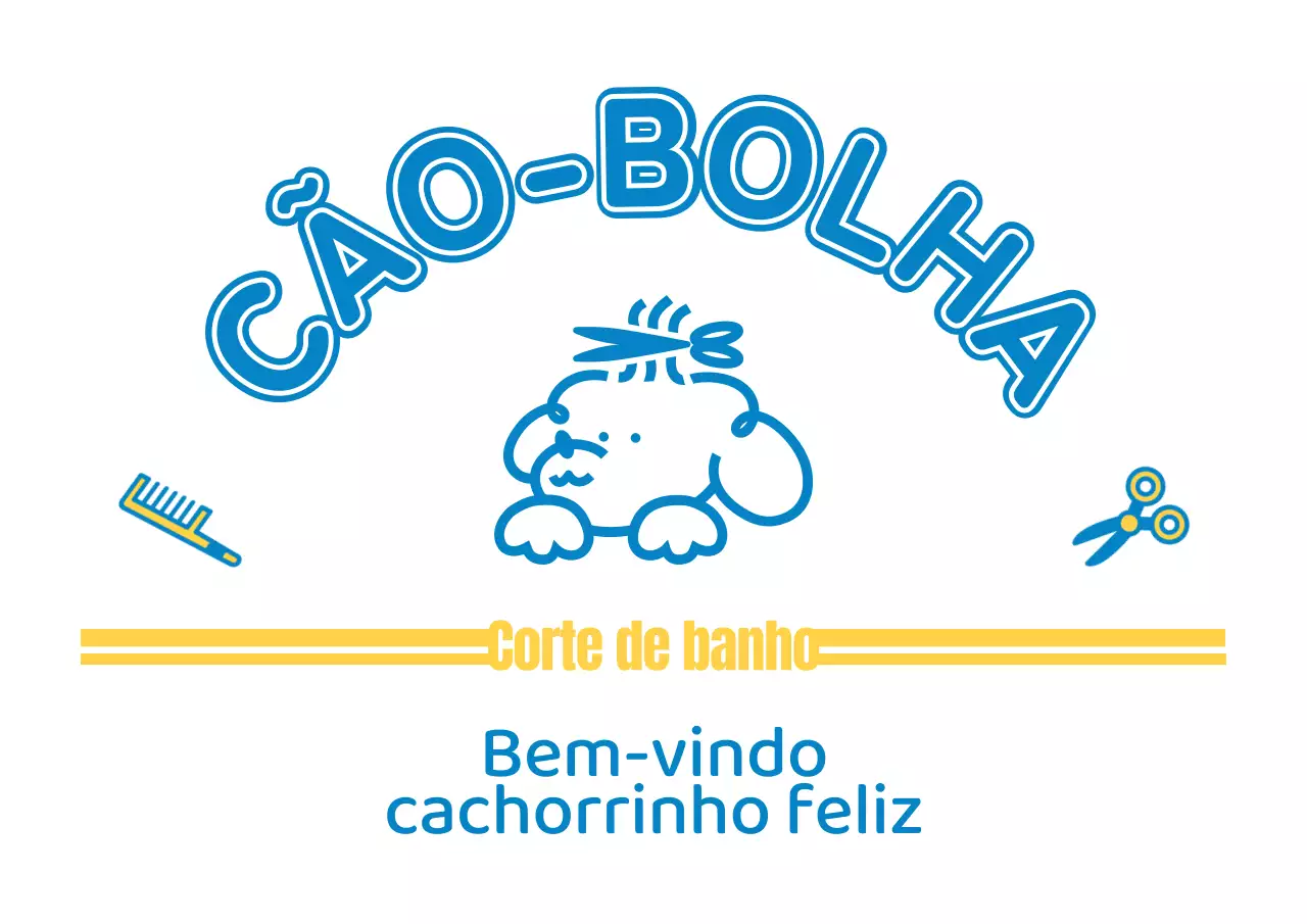 Salão de cabeleireiro para cães com personagens bonitas de cachorrinhos azuis e amarelos