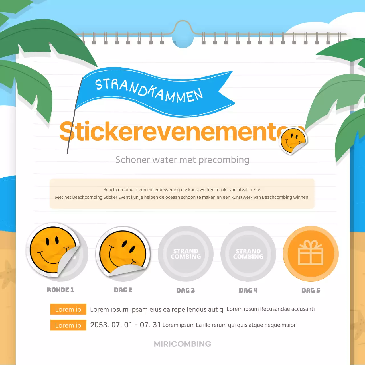 Blauw en Geel Strandjutter Sticker Evenement