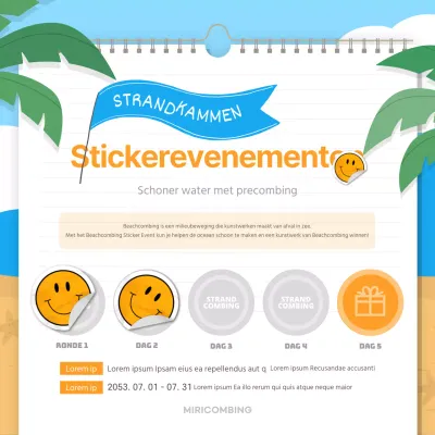 Blauw en Geel Strandjutter Sticker Evenement