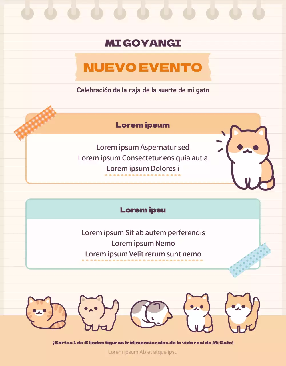 Presentamos la bonita caja aleatoria de papelería naranja y beige Cat Daku