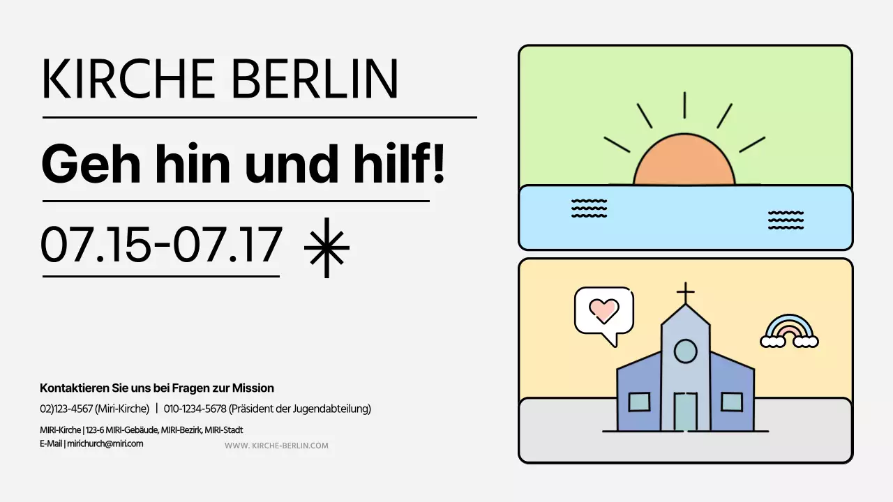 Eine saubere, pastellfarbene Sommermissionsbroschüre der Kirche