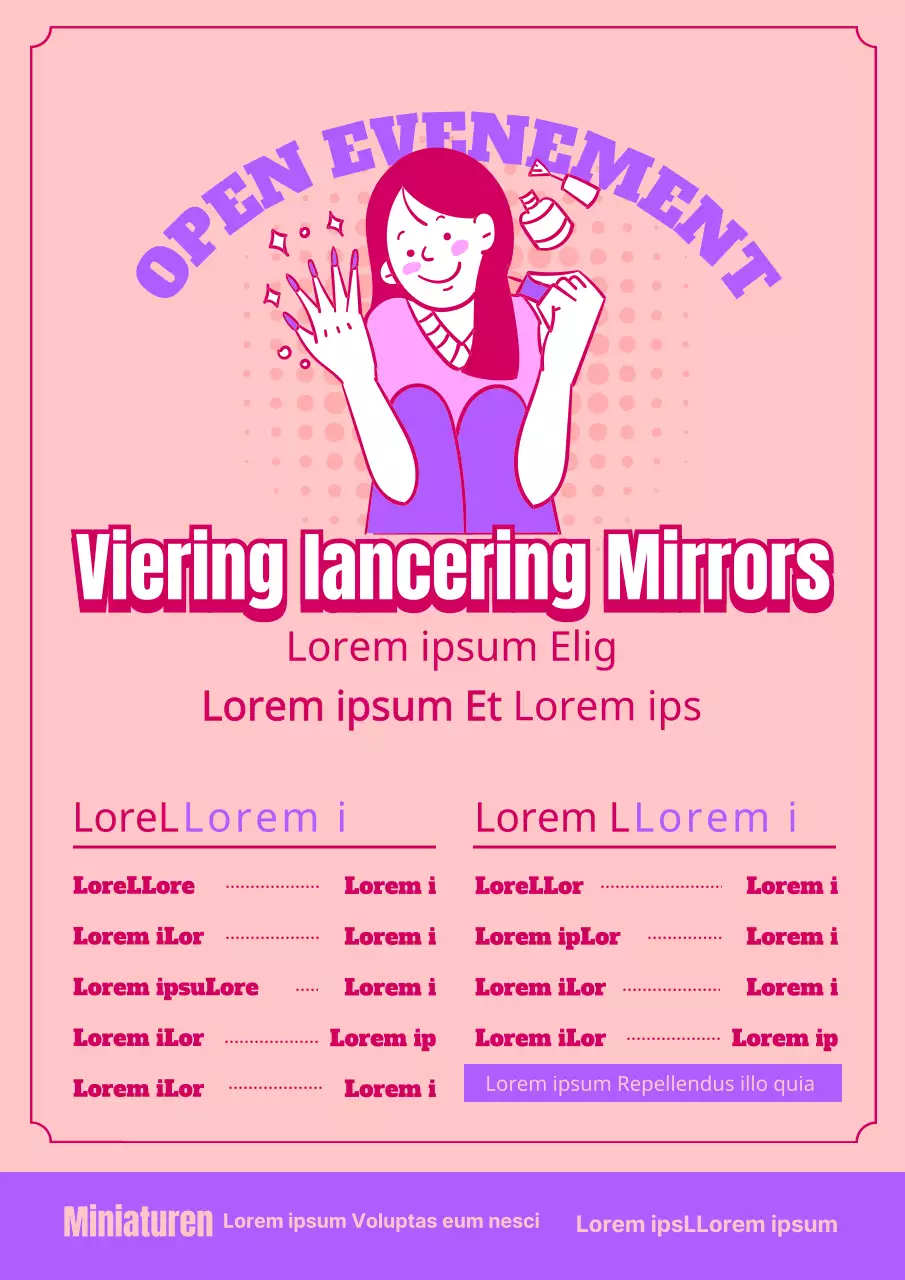 Schattig openingsfeest van een nail art winkel met illustraties van mensen die roze nail art doen