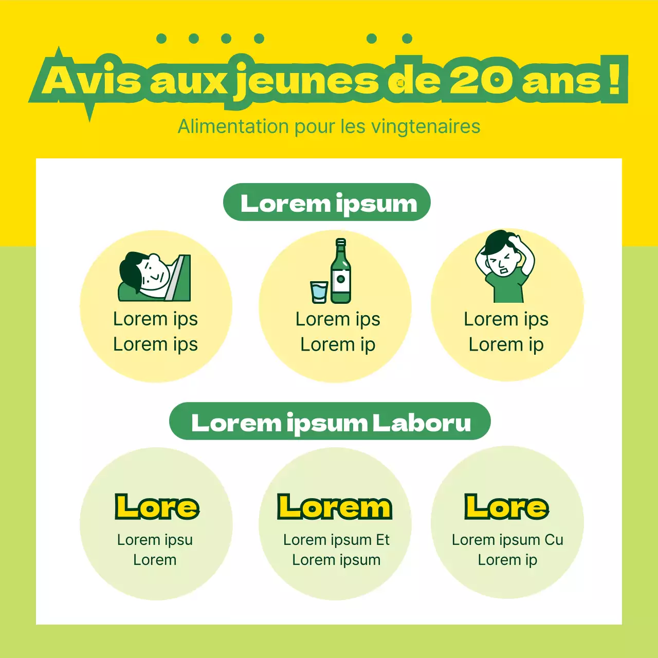 Promouvoir les produits nutritionnels avec des illustrations jaunes et vertes