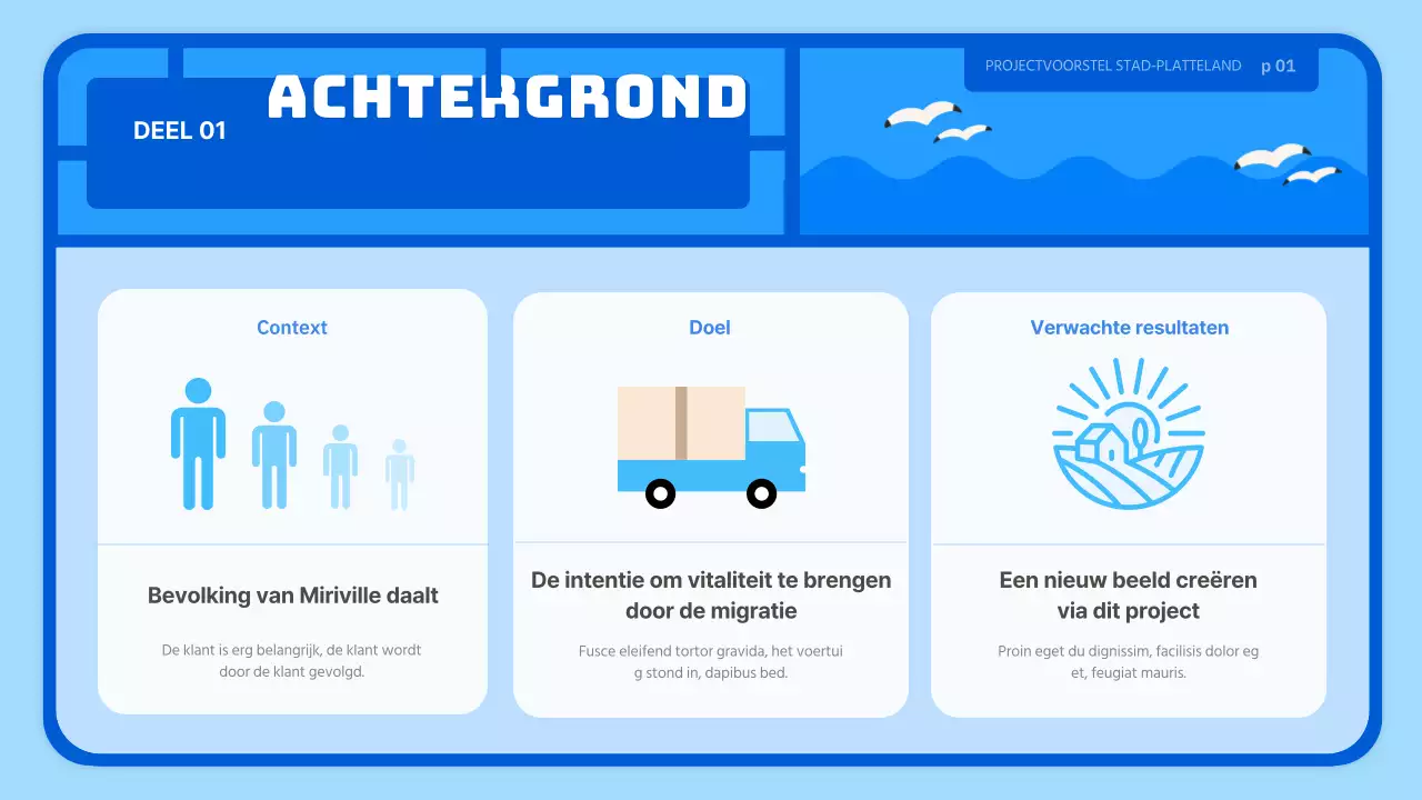 Lichtblauw schattig speelgoed-stijl boerendorp zakelijk voorstel