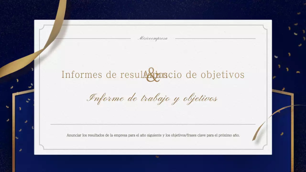 Una invitación dorada y azul marino a una fiesta de fin de año con una orden de servicio ceremonial