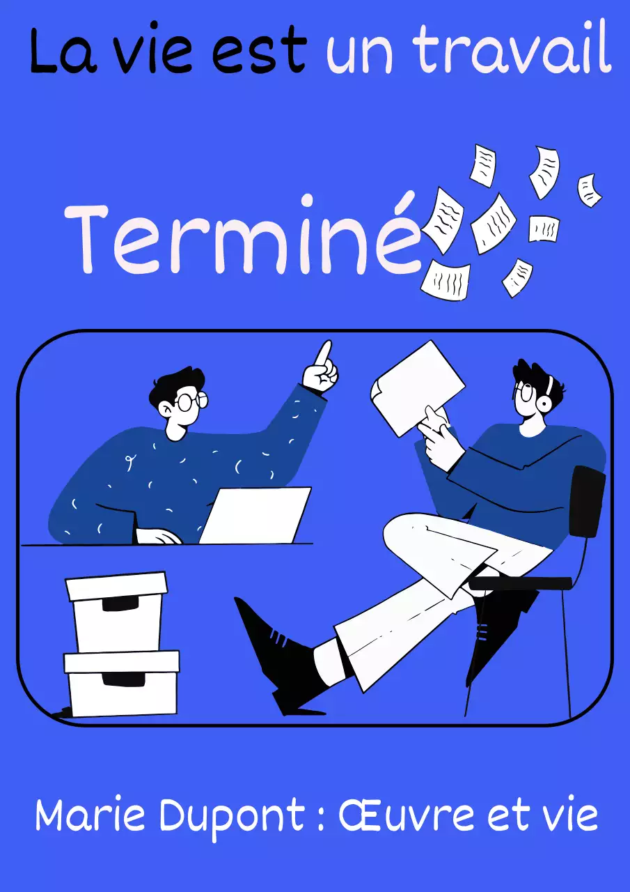 Couverture simple de livre de vie et de travail en bleu et blanc