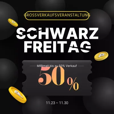 Einfacher schwarzer und gelber Coupon Black Friday Verkaufsankündigung