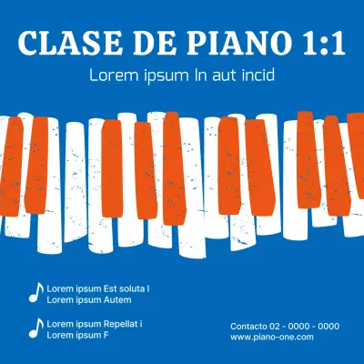 Promociona tu escuela de piano con un toque de azul y naranja