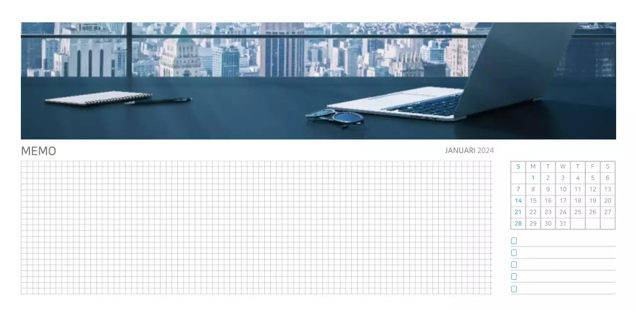Witte en eenvoudige bureaukalender