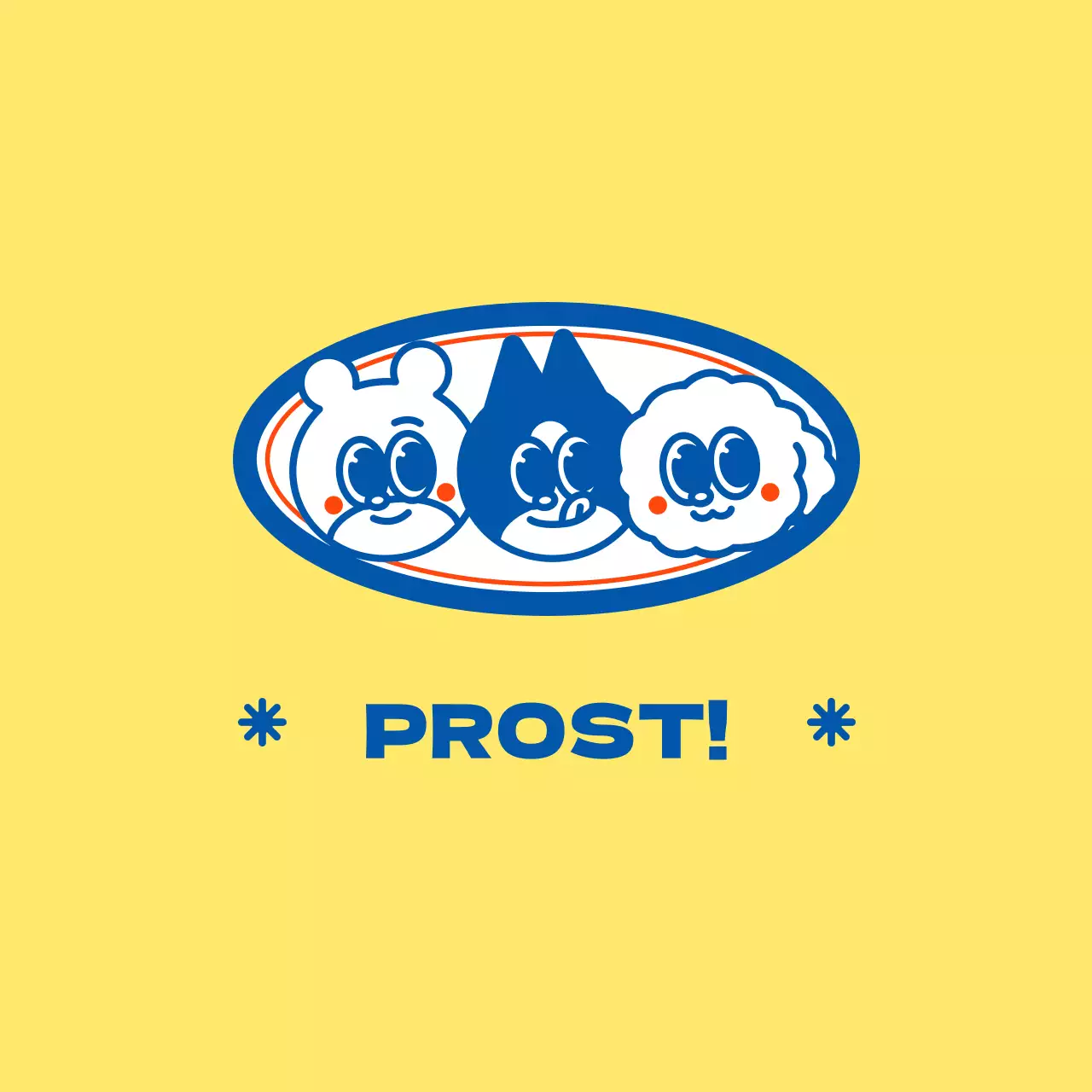 Personalisierte Waren mit einem einfachen Design, das niedliche Tierfiguren in Gelb und Blau zeigt.