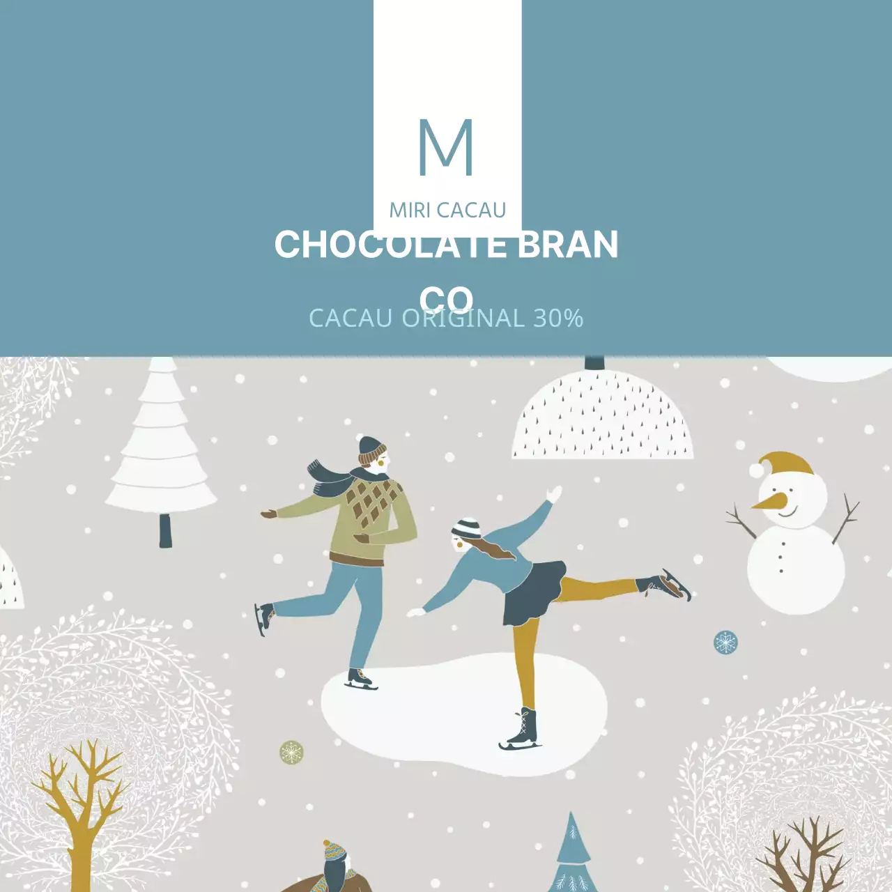 Rótulo de chá de chocolate quente com ilustração de inverno cinzento azul