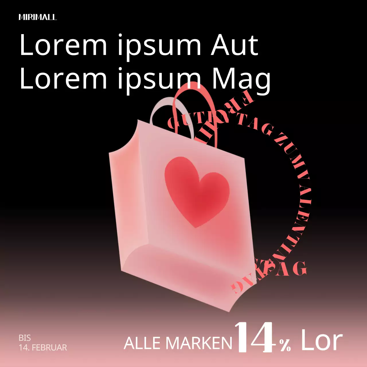 Valentinstag-Ausverkauf in schwarzem Trend-Einkaufszentrum Instagram-Feed