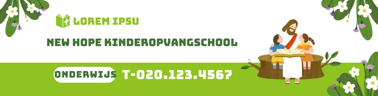 Illustratie Groen Karakter Kerk Kleuterschool Promotie