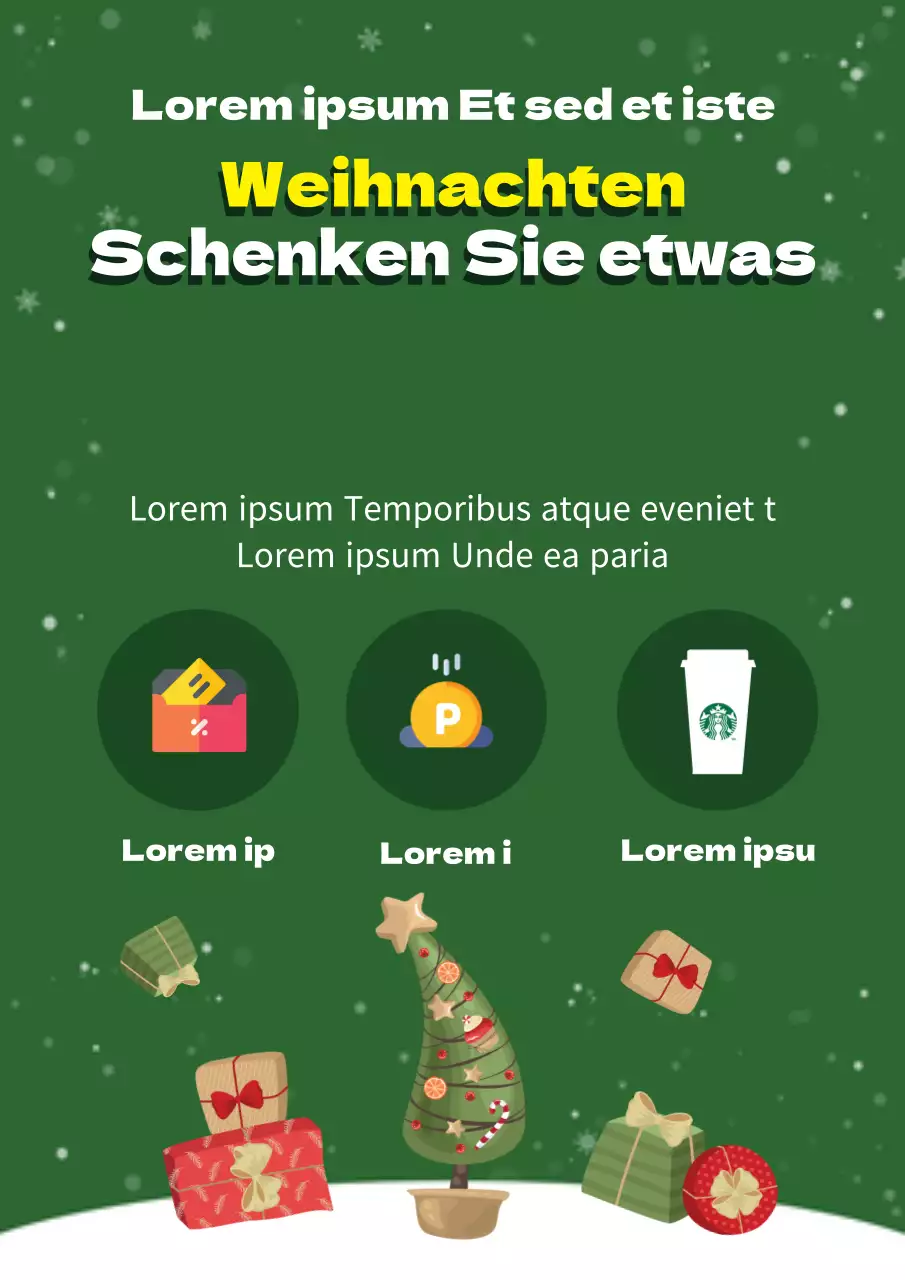Bewerben Sie eine Veranstaltung mit einem grünen Weihnachtsgeschenk und einer Baumillustration