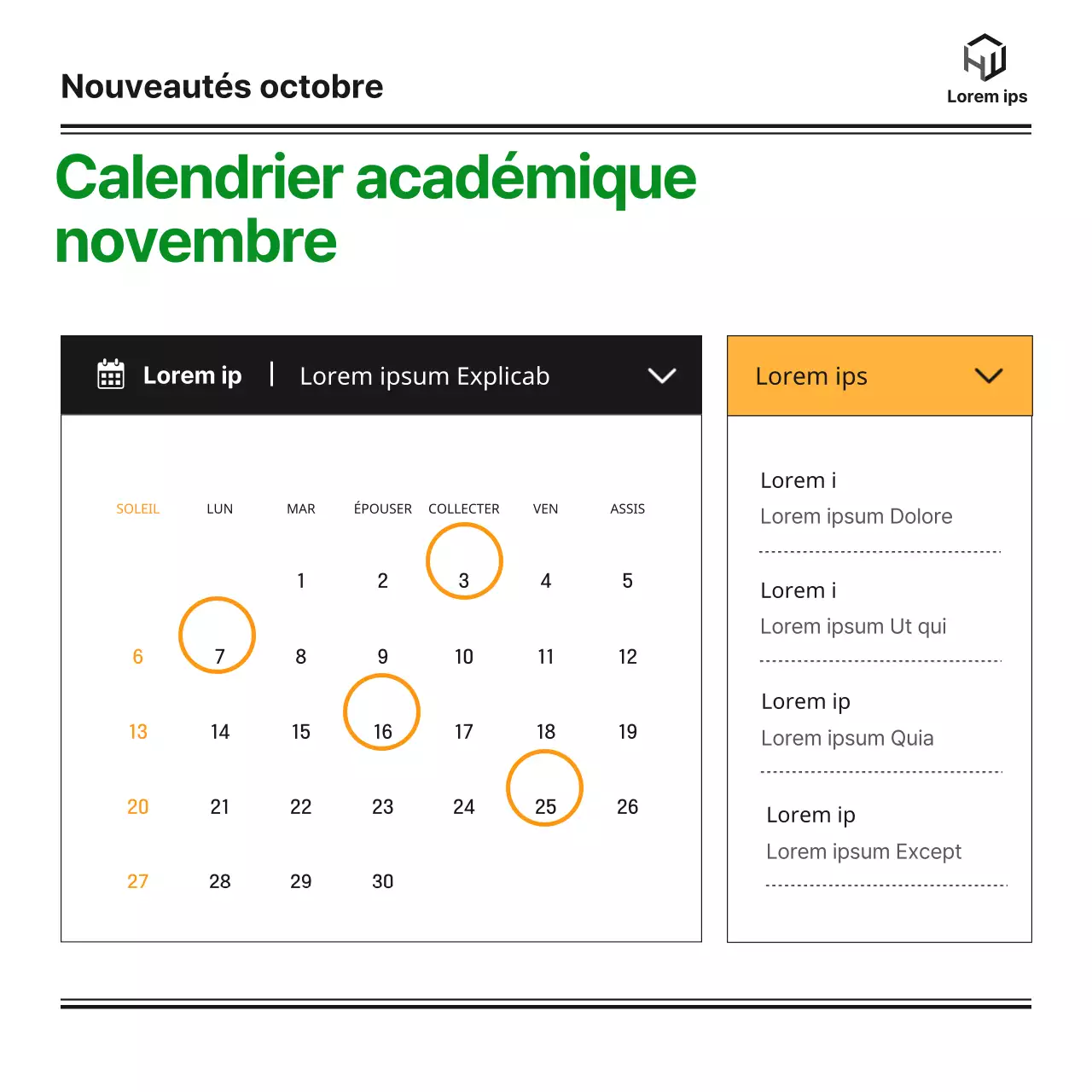 Lettre d'information mensuelle d'un département de licence d'une université avec un blog mignon, soigné et simple en vert et orange et des illustrations monotones de Notion.