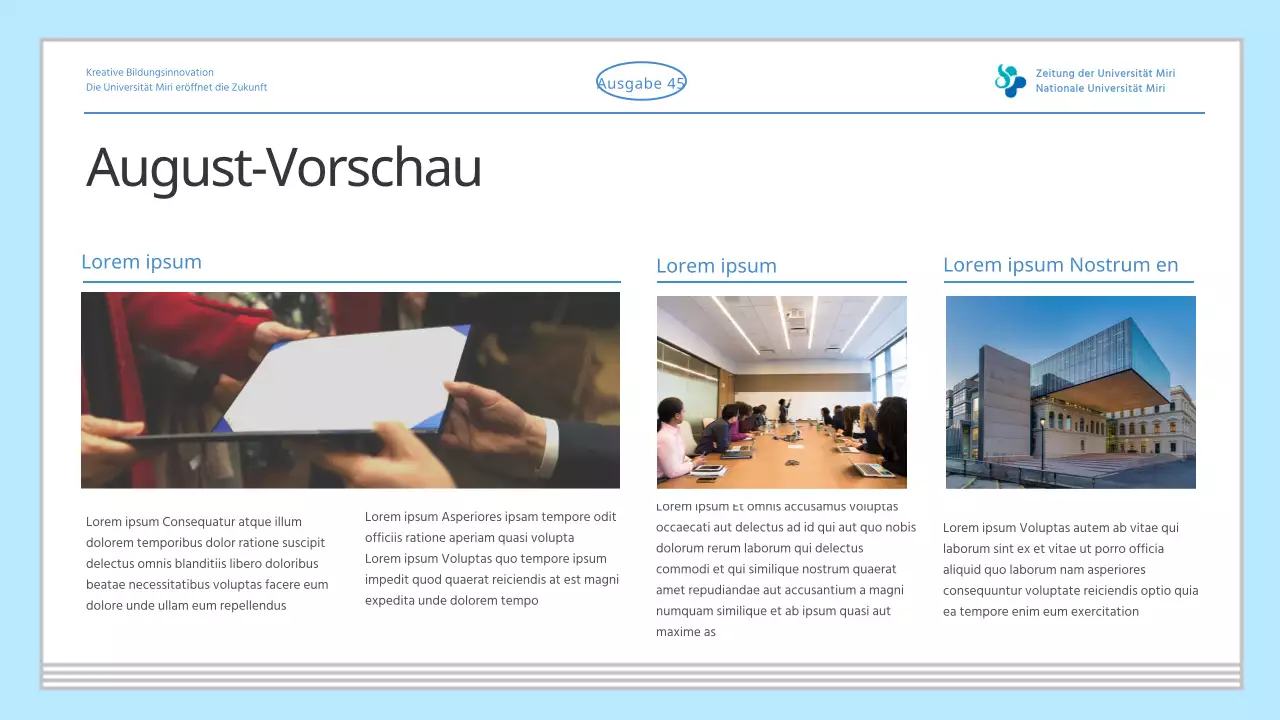 Hellblau einfache Universität verschiedene Informationen Einführung Zeitung