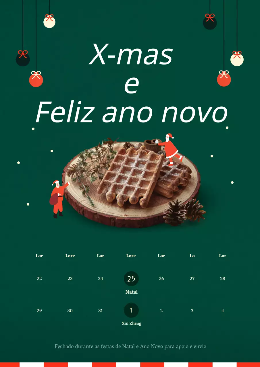Fechos de Natal giros com decorações de Natal verdes e fofas