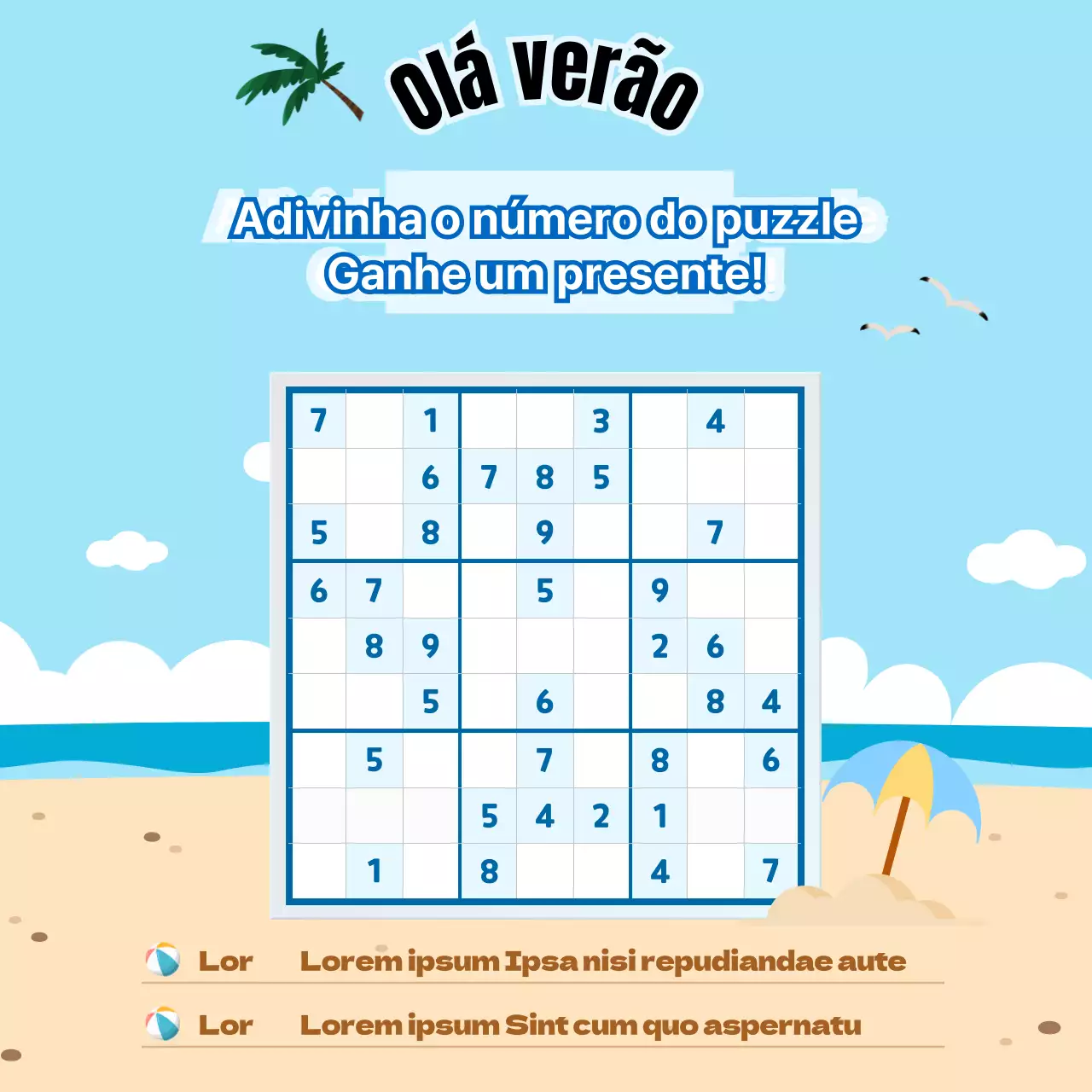 Evento de puzzle de números com fundo azul de verão