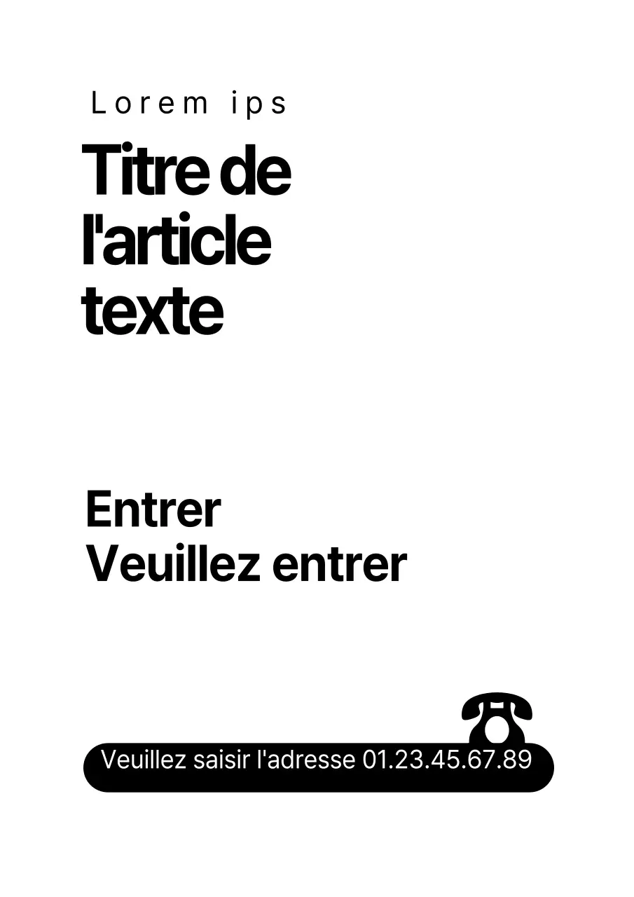 Matériel promotionnel simple avec texte en noir et blanc